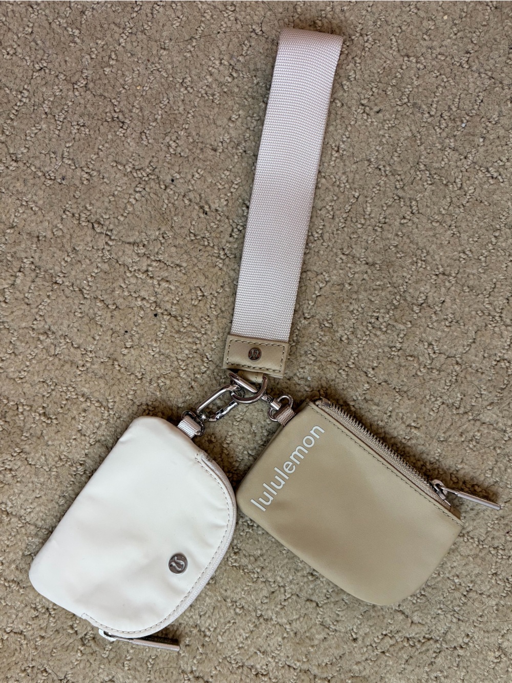Lululemon Dual Pouch Keychain Wristlet in Beige & White